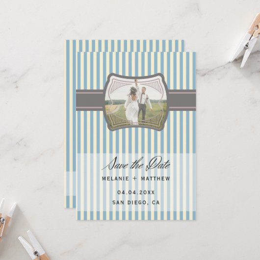 Gestreepte  Foto Sla de datum bruiloft op Kaart (Voorkant / Achterkant in situ)