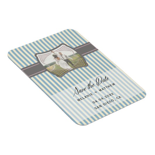 Gestreepte  Foto Sla de datum bruiloft op Magneet (Rechterzijde)