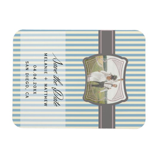 Gestreepte  Foto Sla de datum bruiloft op Magneet (Horizontaal)