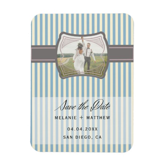 Gestreepte  Foto Sla de datum bruiloft op Magneet (Verticaal)