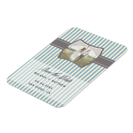 Gestreepte  Foto Sla de datum bruiloft op Magneet (Linkerzijde)