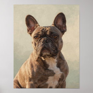 Gestreepte Franse Bulldog Portret in Warme Neutral Poster