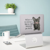 Gestreepte Franse Bulldog Sticker (Laptop op bureau)