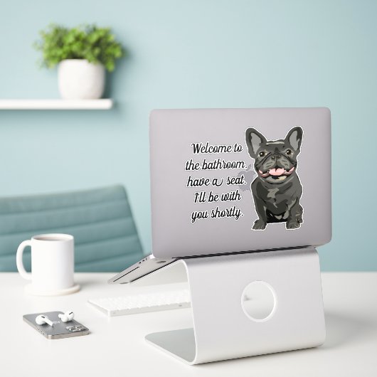 Gestreepte Franse Bulldog Sticker (Laptop op bureau)