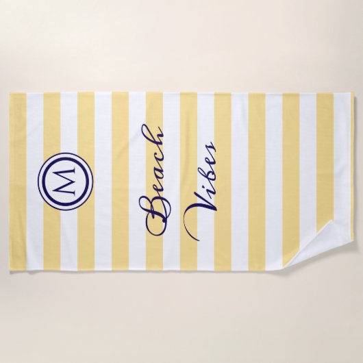 Gestreepte gele en witte kuststrandvibes strandlaken (Voorkant)