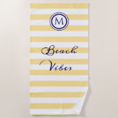 Gestreepte gele en witte kuststrandvibes strandlaken (Voorkant)