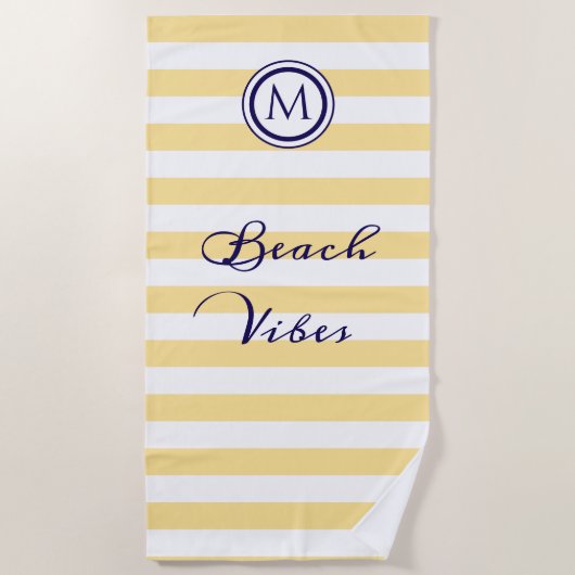 Gestreepte gele en witte kuststrandvibes strandlaken (Voorkant)