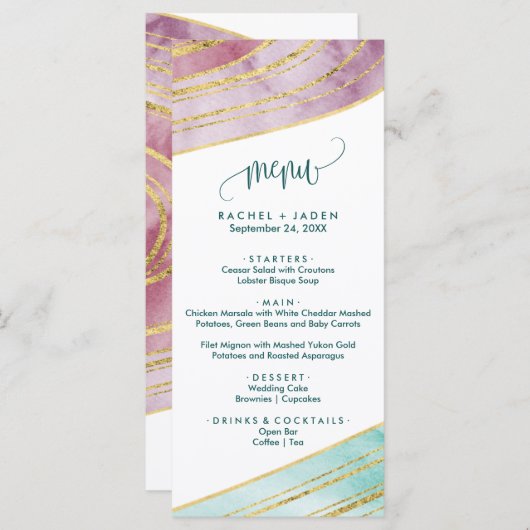 Gestreepte Gemstone | Mauve Dinner Menu Kaart (Voorkant / Achterkant)