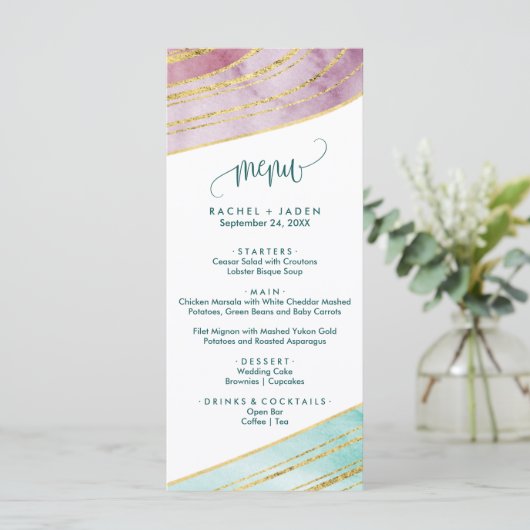 Gestreepte Gemstone | Mauve Dinner Menu Kaart (Staand voorkant)