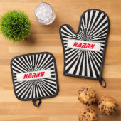 Gestreepte gewatteerde hitte, ovenhandschoen & pot ovenwant & pannenlap set (Top down)