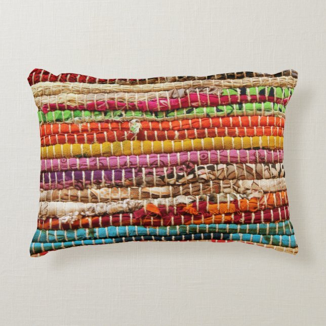 Gestreepte geweven stof weven look natuurlijk accent kussen (Voorkant)