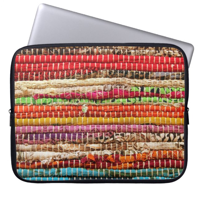 Gestreepte geweven stof weven look natuurlijk laptop sleeve (Voorkant)