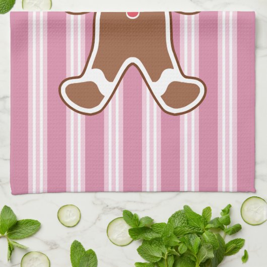 Gestreepte Gingerbread Boy Keukendoek Theedoek (Gevouwen)