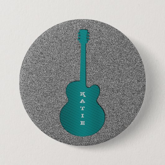 Gestreepte gitaar Button, Turquoise Ronde Button 7,6 Cm (Voorkant)