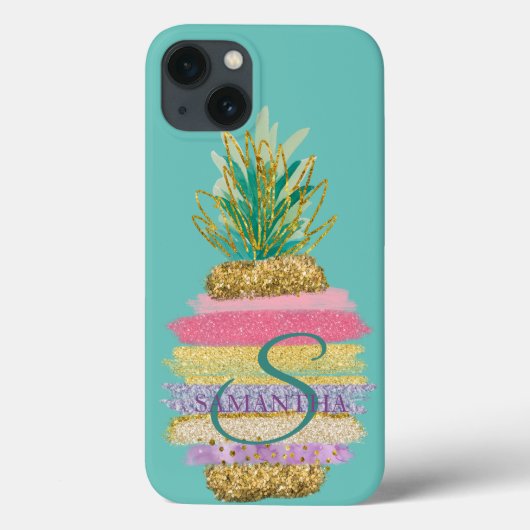 Gestreepte Glitter Ananas Mint Groen Case-Mate iPhone Case (Achterkant)