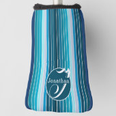 Gestreepte golfaccessoires gepersonaliseerd blauw golfheadcover (Draai 90)
