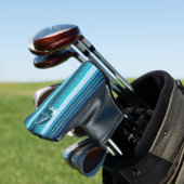 Gestreepte golfaccessoires gepersonaliseerd blauw golfheadcover (Insitu)