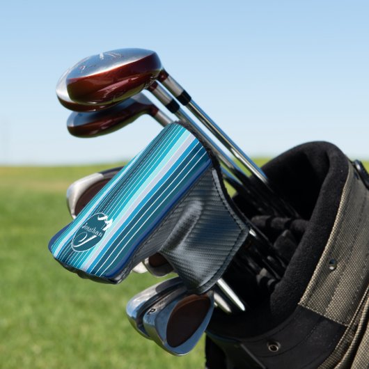 Gestreepte Golfen Accessoires gepersonaliseerd bla Golfheadcover (Insitu)