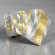 Gestreepte Gouden en Zilveren Das