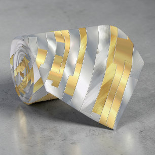 Gestreepte Gouden en Zilveren Das