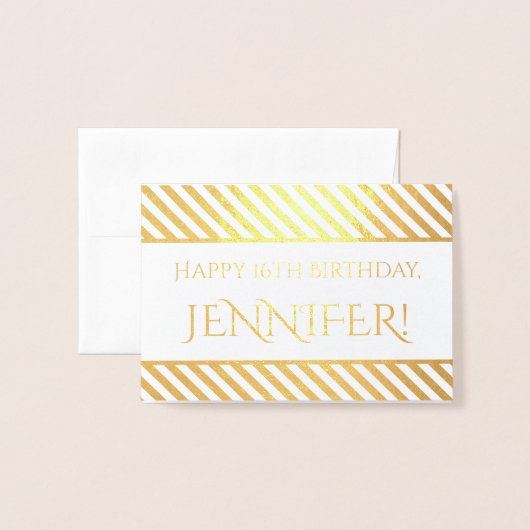 Gestreepte gouden folie "Happy Birthday, Jennifer! Folie Kaarten (Voorkant met envelop)