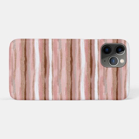 Gestreepte gouden glitter roze Case-Mate iPhone case (Achterkant (horizontaal))