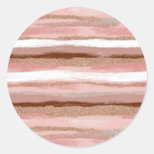 Gestreepte gouden glitter roze Classic ronde Stick Sticker