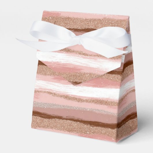 Gestreepte gouden glitter roze gunstboxen bedankdoosjes (Voorkant Zijde)
