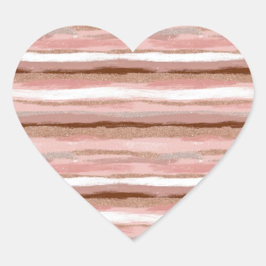 Gestreepte gouden glitter roze hart Sticker (Voorkant)