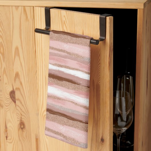 Gestreepte gouden glitter roze keukenhanddoek (Derde Gevouwen)