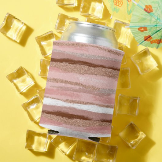 Gestreepte gouden glitter roze Koelbox Blikjeskoeler (Insitu Zomer)