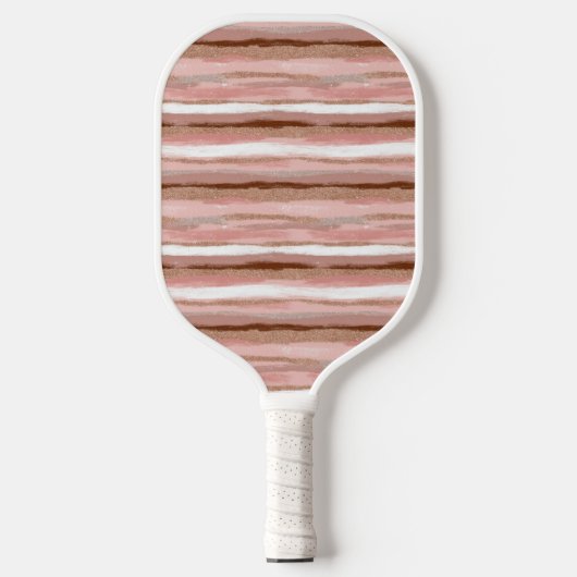 Gestreepte gouden glitter roze pickleball paddle (Voorkant)