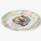Gestreepte Grappige Capybara Aangepaste Naam Baby Papieren Bordje (Gekanteld)