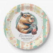 Gestreepte Grappige Capybara Aangepaste Naam Baby Papieren Bordje (Voorkant)
