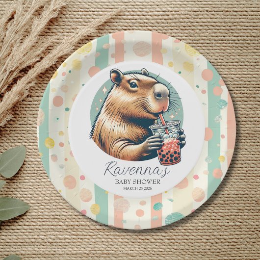 Gestreepte Grappige Capybara Aangepaste Naam Baby Papieren Bordje