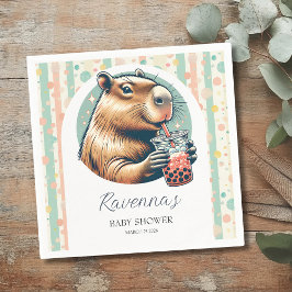 Gestreepte Grappige Capybara Persoonlijke Baby Sho Servet