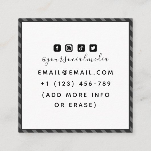 Gestreepte grijs gotische & bloemige schedel Tatto Vierkante Visitekaartje (Achterkant)