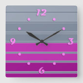 Gestreepte grijze paarse mode vierkante klok (Voorkant)