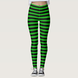 Gestreepte groene en zwarte Halloween witte heks Leggings