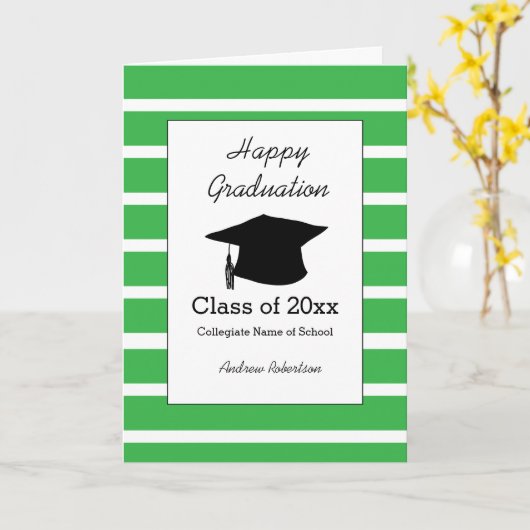 Gestreepte groene klasse van 2025 Happy Afstuderen Kaart (Gele Bloem)