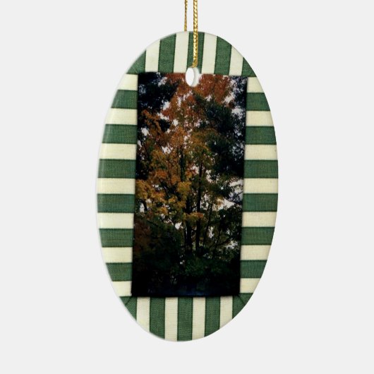 Gestreepte Groene Rand van Cream laat Ornament val (Rechts)