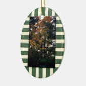 Gestreepte Groene Rand van Cream laat Ornament val (Links)