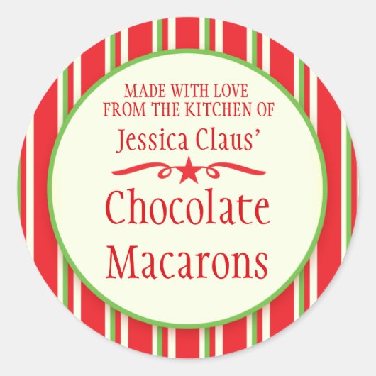 Gestreepte groene rode cookie swap bakken cadeau s ronde sticker (Voorkant)