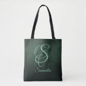 Gestreepte groene, stijlvolle rustige monogram bos tote bag (Voorkant)