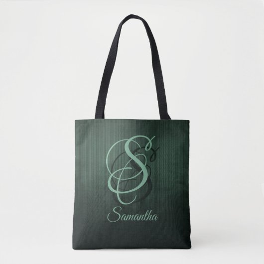 Gestreepte groene, stijlvolle rustige monogram bos tote bag (Voorkant)