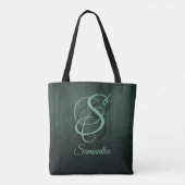 Gestreepte groene, stijlvolle rustige monogram bos tote bag (Achterkant)