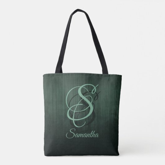 Gestreepte groene, stijlvolle rustige monogram bos tote bag (Achterkant)