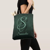 Gestreepte groene, stijlvolle rustige monogram bos tote bag (Dichtbij)