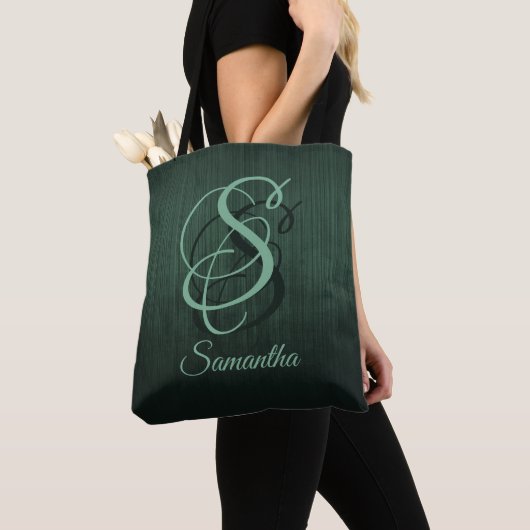 Gestreepte groene, stijlvolle rustige monogram bos tote bag (Dichtbij)