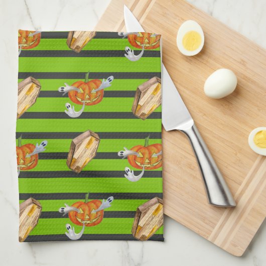 Gestreepte Halloween Theedoek (Quarter Fold)